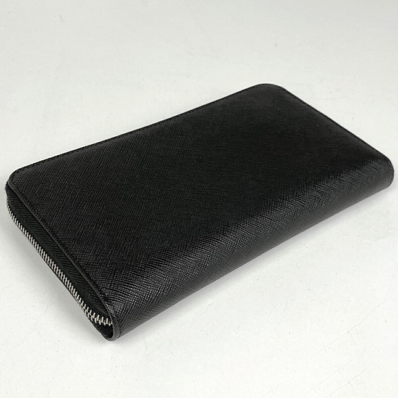 Prada Logo Long Leather Wallet Black Plate - Picture 1 of 7